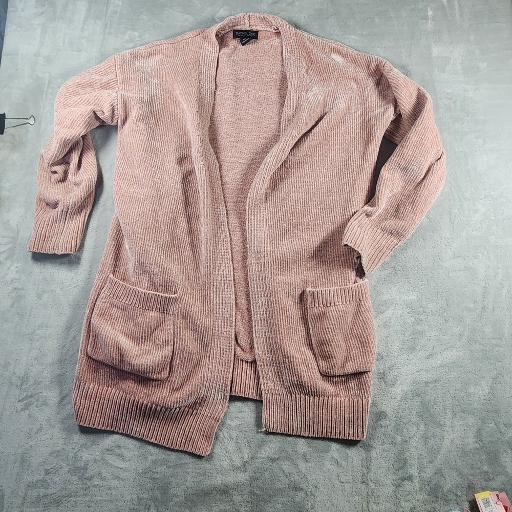Rachel Zoe Cardigan Women Size Medium Soft Dusty Rose Knit Open Front Pocket